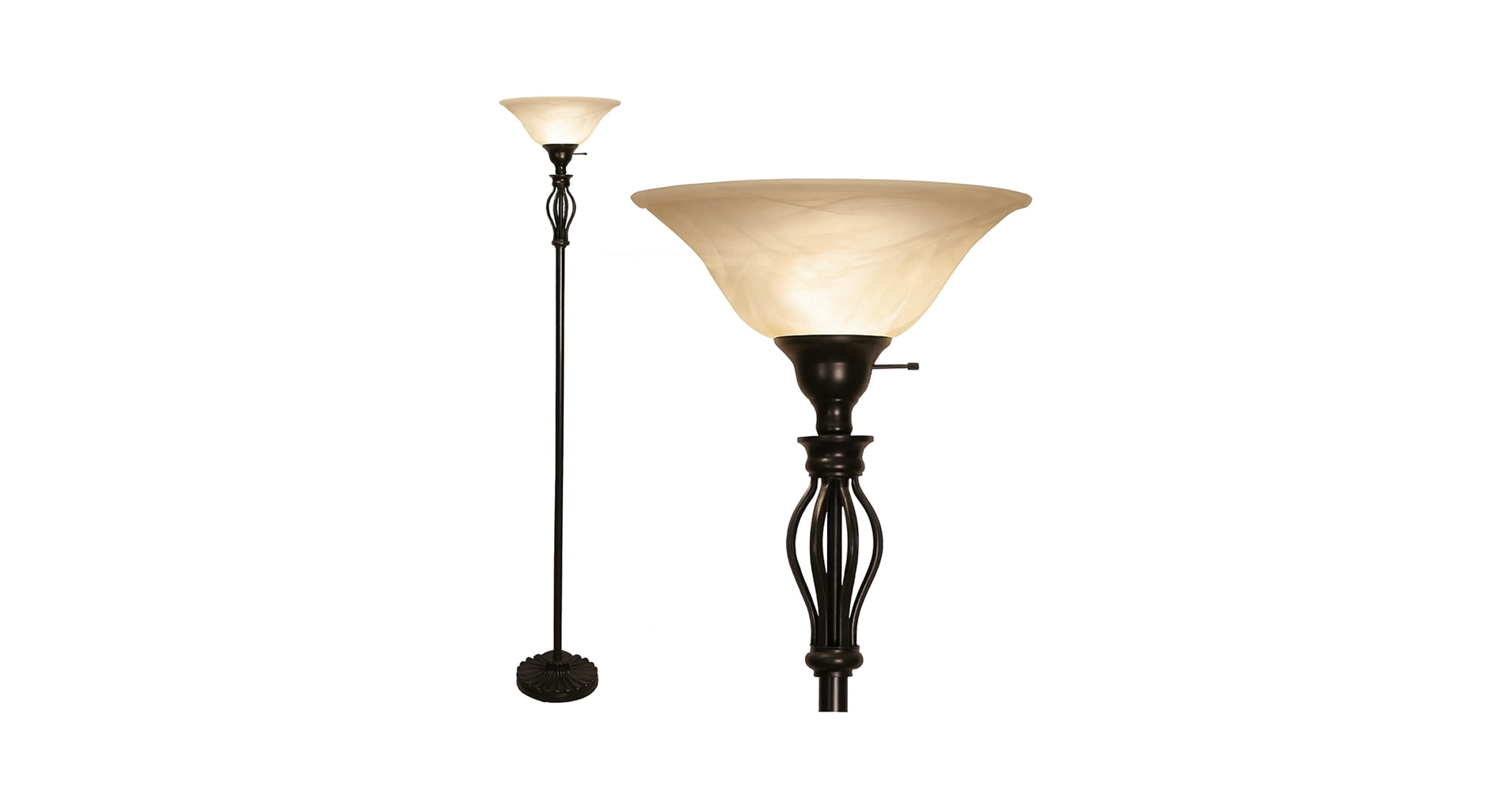 ProDecors's tweet card. The LIGHTACCENTS Bronze Floor Lamp with a glass alabaster swirl amber shade brings a touch of elegance and sophistication to any room. Standing at an impressive height, this tall lamp offers ambient...