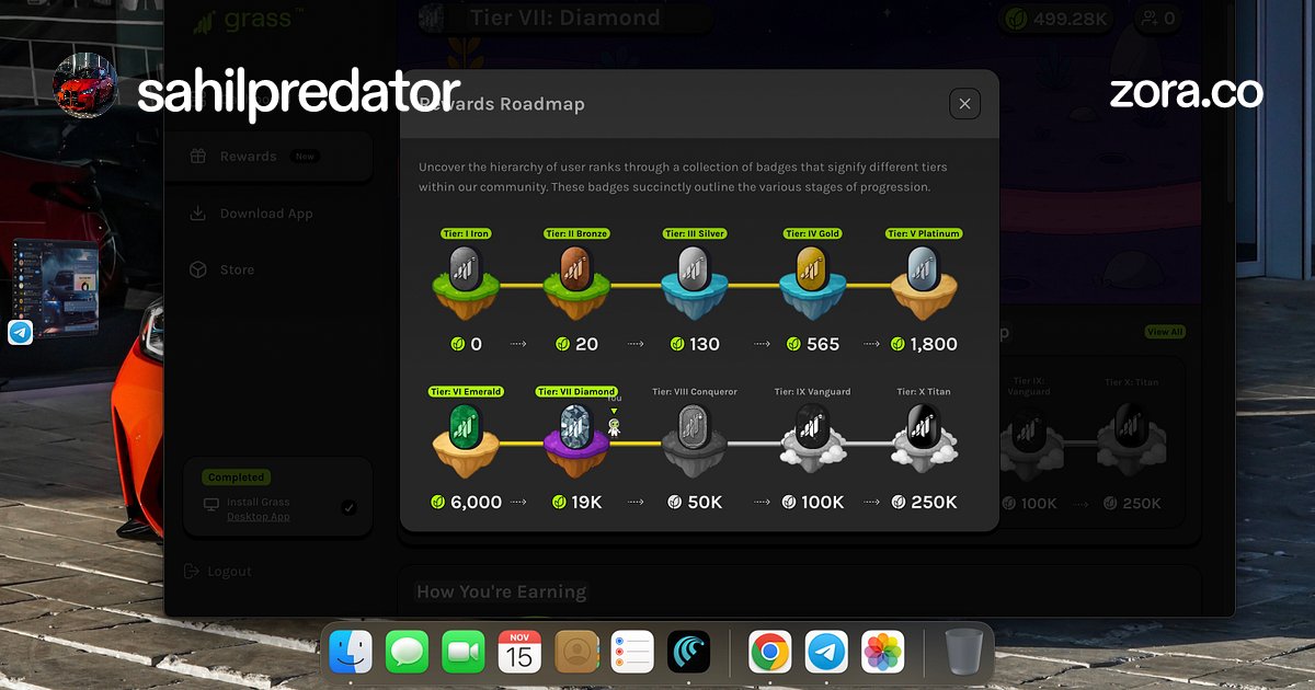 PredatorOnChain's tweet card. They told me to "go touch grass." I think I did it wrong. 499.28K points. The roadmap ends at 250K (Titan). I guess I'm a Giga-Titan? Mint this if you are a fellow DePIN farmer. The airdrop is ours.