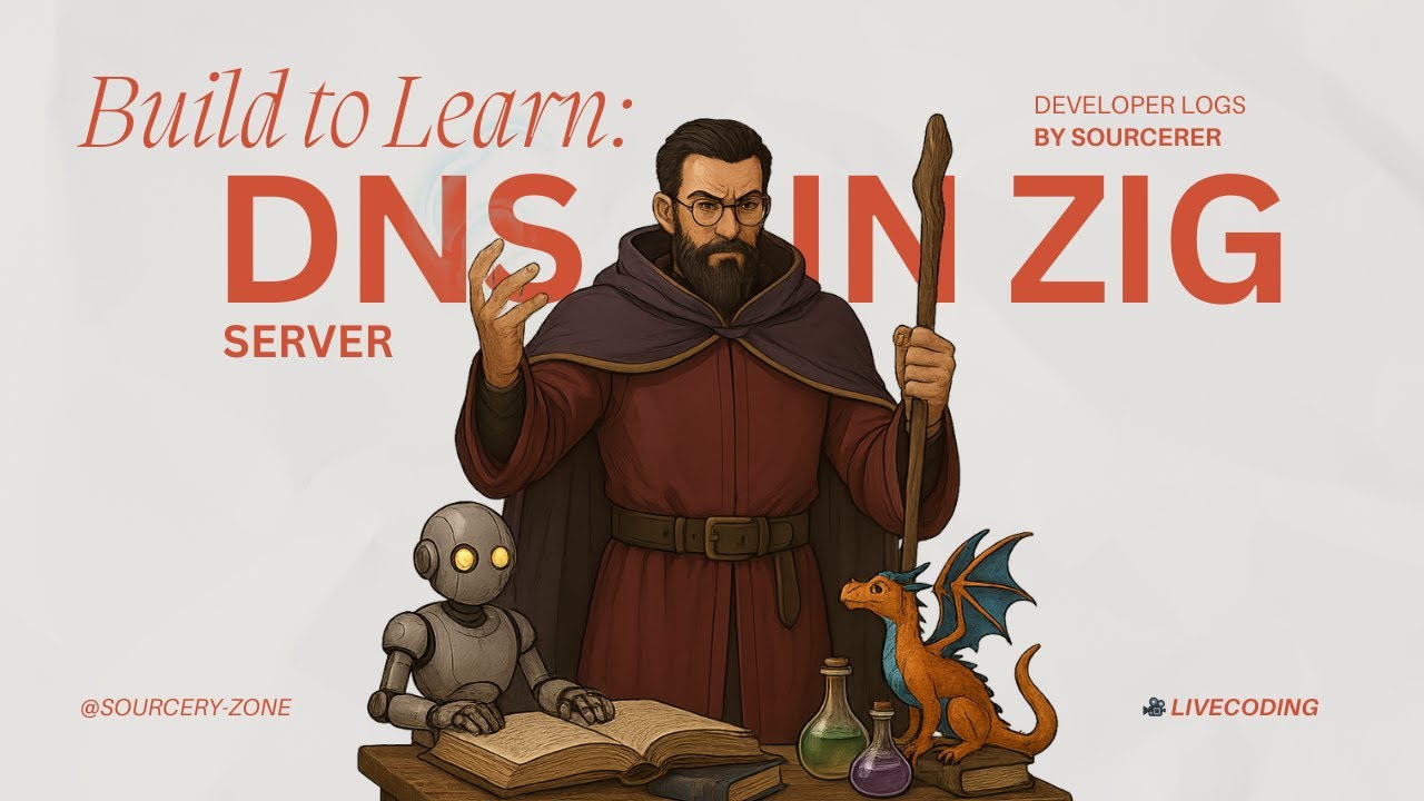sourcery_zone's tweet card. Build to Learn: DNS Server in Zig - Part 5