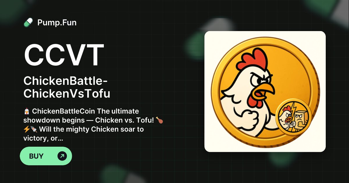 Chicken_Vs_Tofu's tweet card. 🐔 ChickenBattleCoin The ultimate showdown begins — Chicken vs. Tofu! 🍗⚡️🍢 Will the mighty Chicken soar to victory, or will Tofu take the crown? This is no ordinary meme coin — this is a battle of...