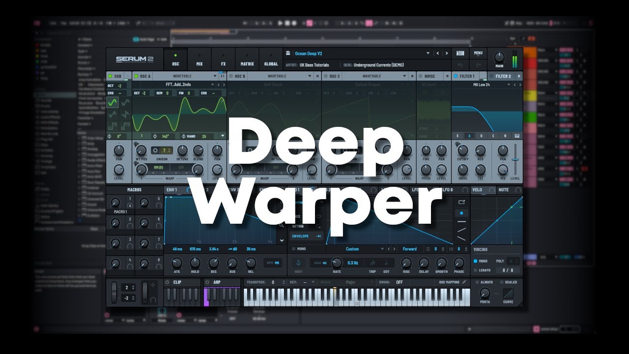 UKBassTutorials's tweet card. How to make a Deep Warping Bass in Serum 2 (FREE PRESET!)