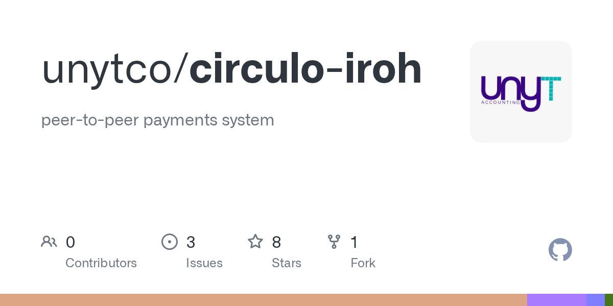 artbrock's tweet card. peer-to-peer payments system. Contribute to unytco/circulo-iroh development by creating an account on GitHub.