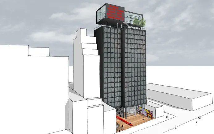 DoneModular's tweet card. The 100,000-square-foot citizenM Bowery hotel, designed by DeSimone originally as a cast-in-place project, has 300 guest room modules.