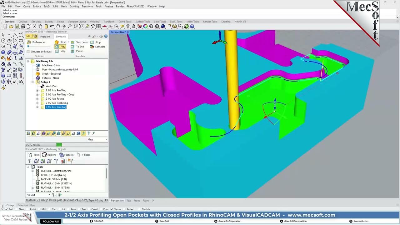 MecSoft's tweet card. 2½ Axis Profiling Open Pockets with Closed Profile Geometry