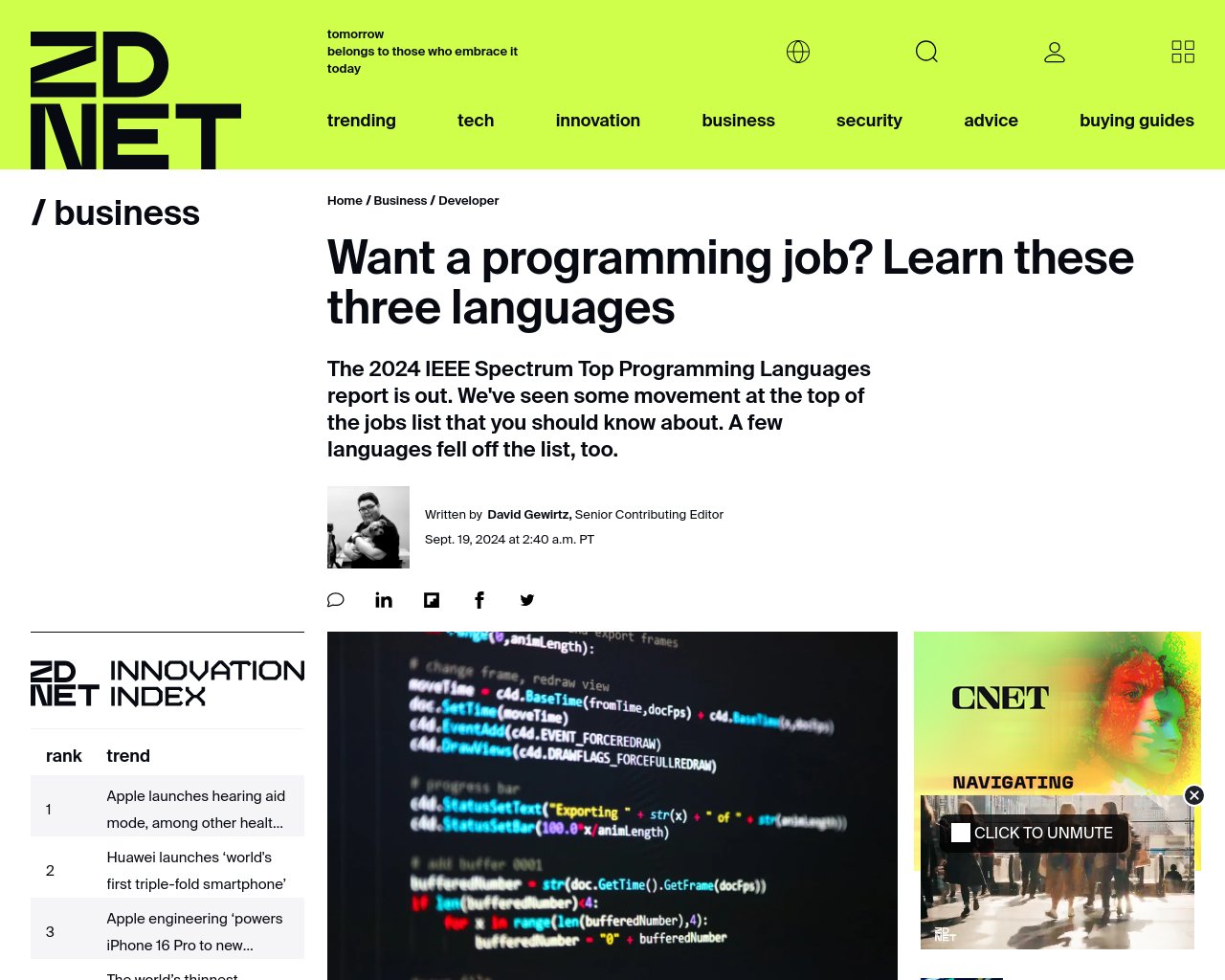 managetech_inc's tweet card. 2024年のIEEE Spectrum Top Programming Languagesレポートによると、プ