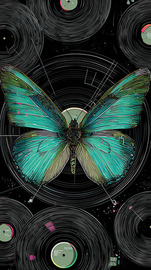 on_lockscreen's tweet card. Download this high-quality Butterfly Wallpaper Vinyl Art wallpaper for your iPhone lock screen. Vibrant teal butterfly illustration set against retro vinyl records - a high-quality butterfly wallpa...