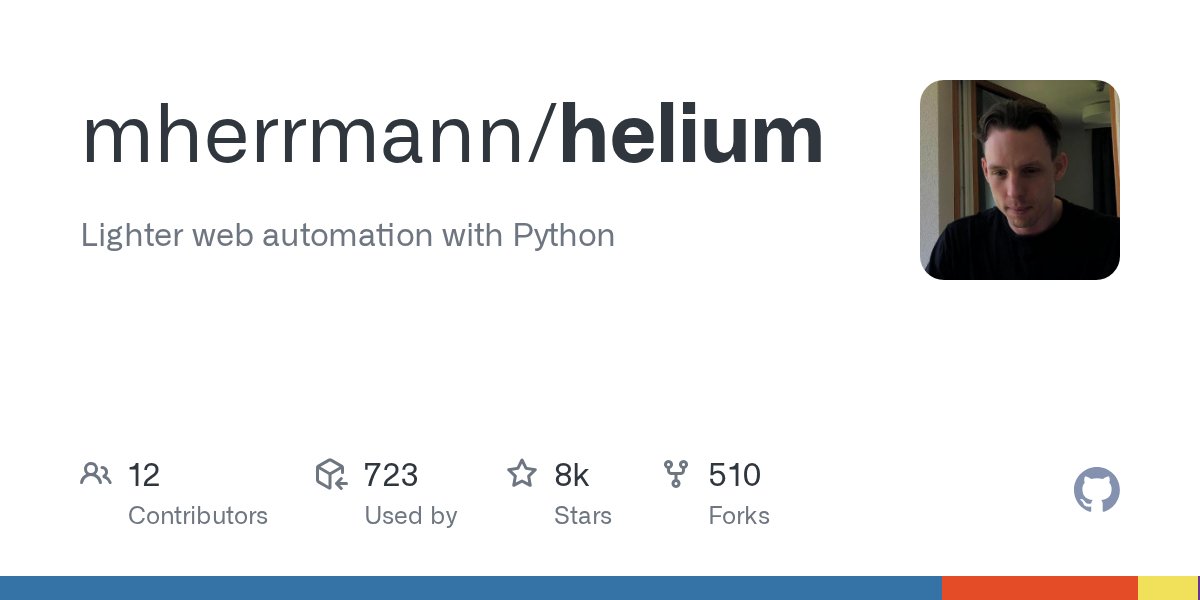 BugFreeSoftware's tweet card. Lighter web automation with Python. Contribute to mherrmann/helium development by creating an account on GitHub.
