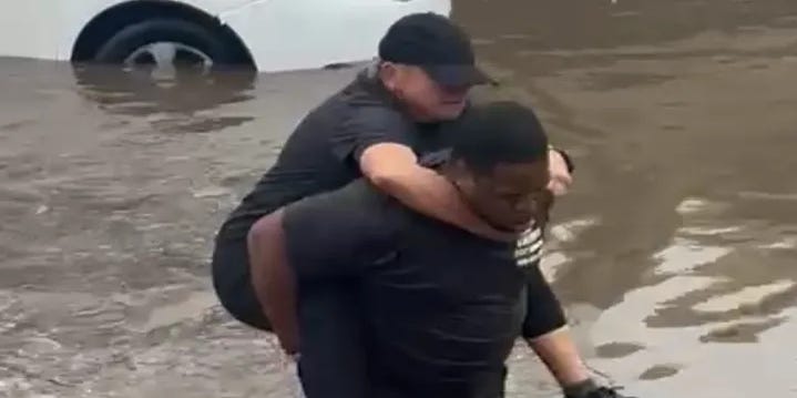 newsroomkimarie's tweet card. Jarvis Johnson's son was only less than a day old, but Johnson didn't hesitate to rescue total strangers trapped in flooded vehicles.