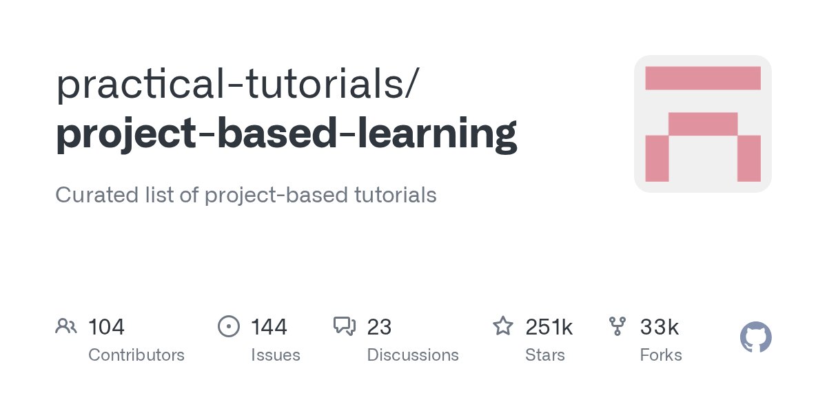Shefali__J's tweet card. Curated list of project-based tutorials. Contribute to practical-tutorials/project-based-learning development by creating an account on GitHub.