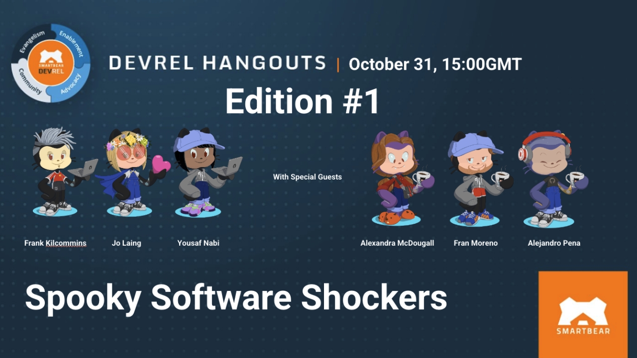 pact_up's tweet card. BREAKING NEWS: Spooky Software Shockers Join us for SmartBear DevRel's Hangout, where we will share industry news, take a look at software horrors of the past, and round up with a panel session where...