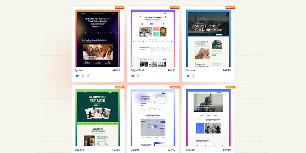 flowsamurai_'s tweet card. Unlock 100+ premium Webflow and Framer templates with Samurai+, the first subscription-based platform for designers and developers. Get lifetime access, Figma files, and monthly updates today.