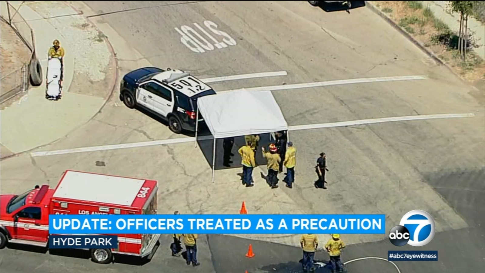 ABC7's tweet card. We have an update to a story we first brought you on Friday. Eyewitness News has learned the five LAPD officers taken to the hospital while on the job were not suffering side effects caused by meth.