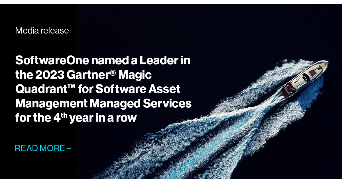 SoftwareONEuk's tweet card. We believe our position as a Leader is testament to the high level of service we provide to our customers globally, through our people and leading technology.