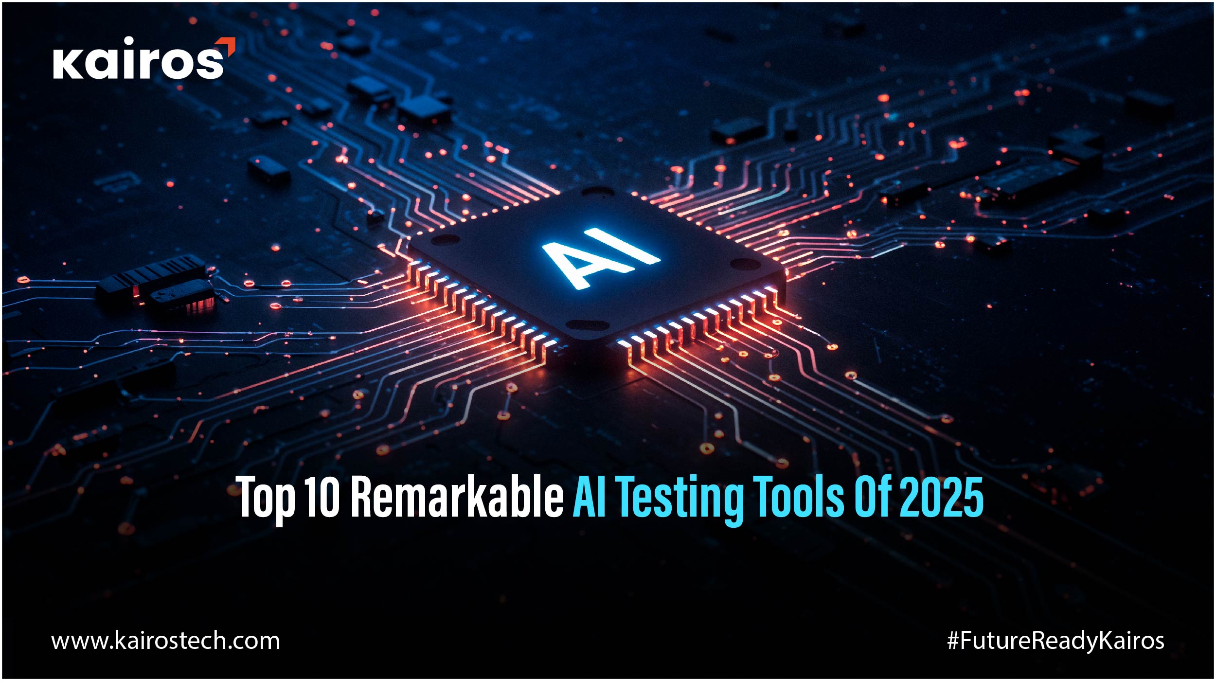 KairosTechInc's tweet card. Explore the top 10 AI testing tools of 2025 driving faster, smarter, low-maintenance QA with agentic AI, NLP, and visual validation.