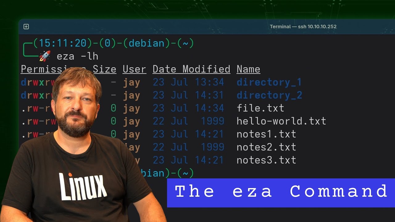 JayTheLinuxGuy's tweet card. How to Explore Your Linux Filesystem with eza - A "Modern" ls