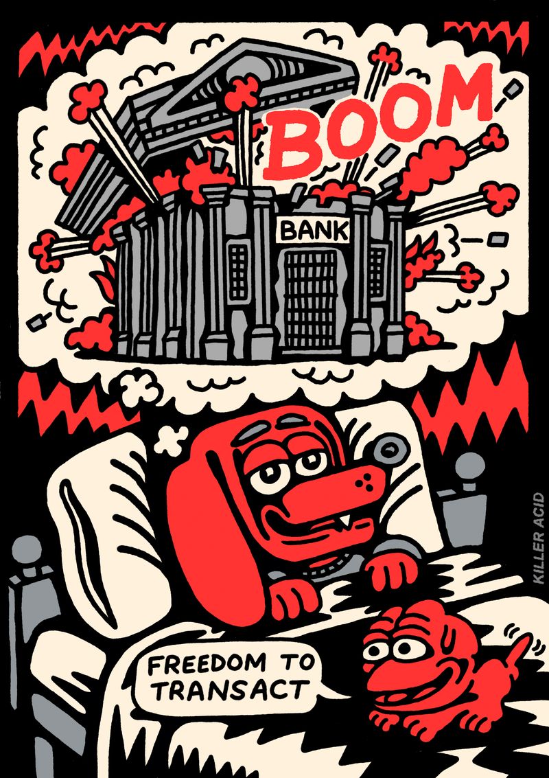 OxfeatherAPT's tweet card. I was thinking about this famous cartoon... and I was thinking about how we don't actually own our money, or land, or anything, at least in the old systems. Liberties aren't given, they are taken....