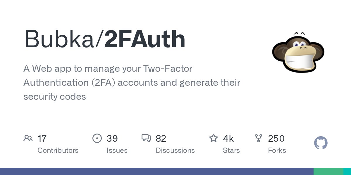 TwoFAuth's tweet card. A Web app to manage your Two-Factor Authentication (2FA) accounts and generate their security codes - Bubka/2FAuth