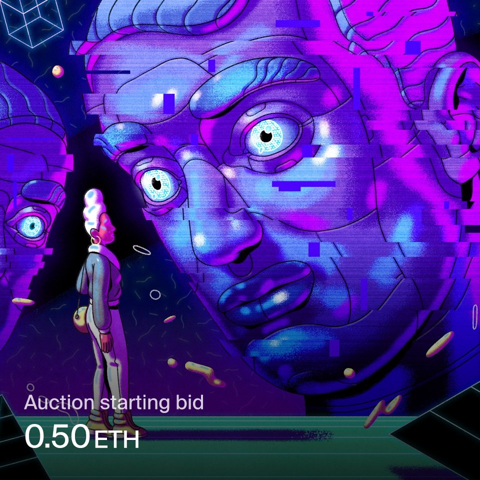 magicthrills's tweet card. Holographic behemoths observe as one courageous woman explores an alternate digital realm. A Magic Thrills 1/1.