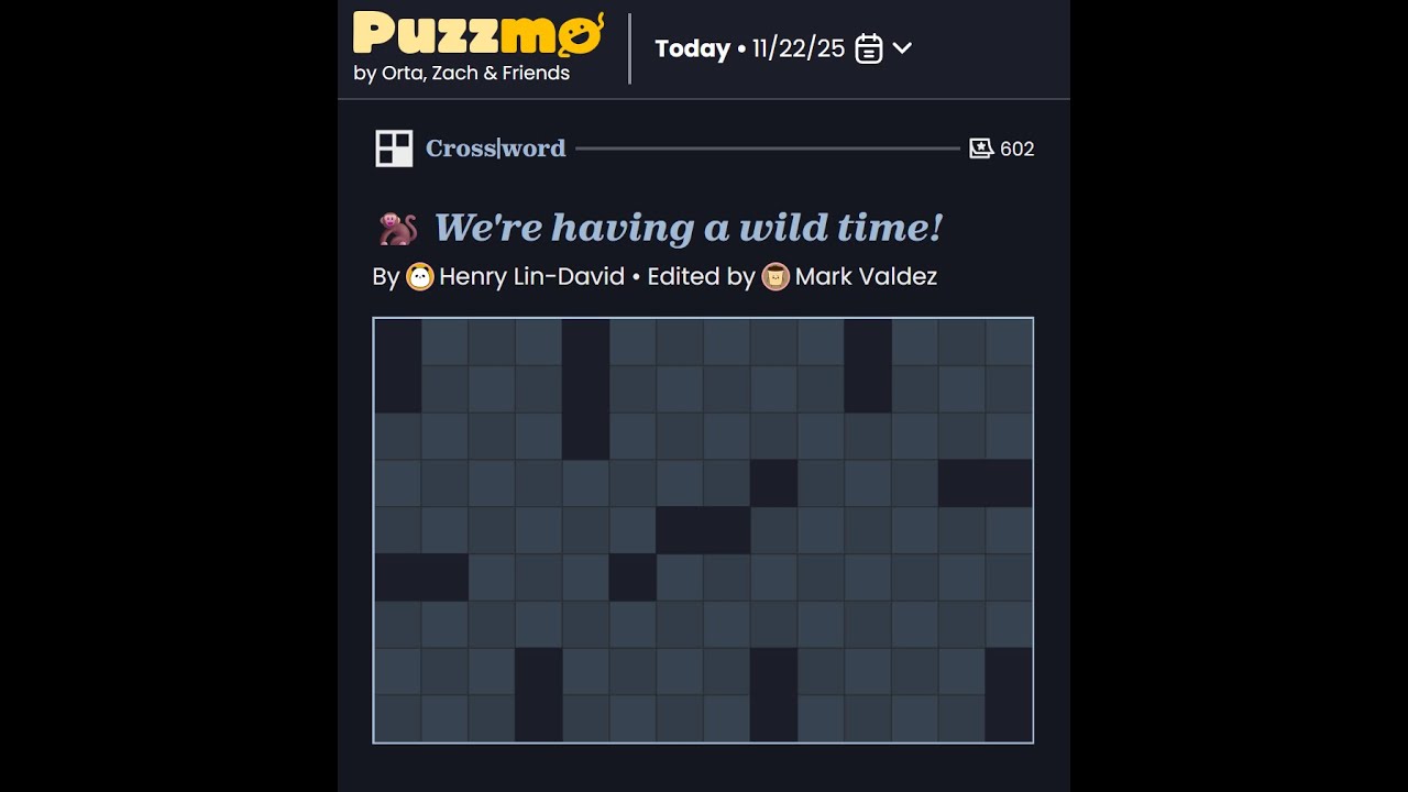 juicyluce9's tweet card. Puzzmo Crossword 22/11/2025