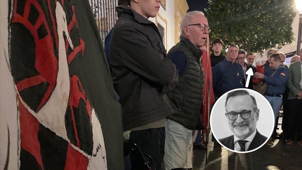 SevillaActual's tweet card. Alberto Pérez Solano, secretario del Sevilla FC, «cazado» en un acto Falangista este fin de semana en la ciudad.