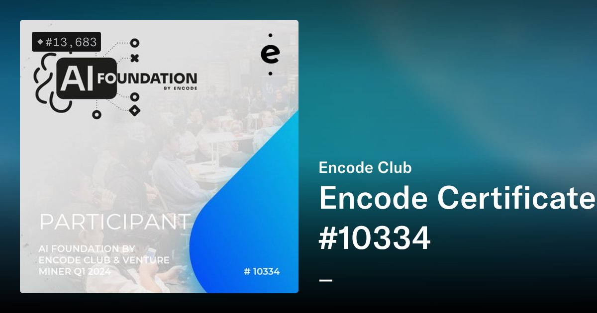 _xNode's tweet card. Encode Club is a web3 education community helping you learn, build and take your next career step. Congratulations on your efforts, this NFT is a testament to you and your contribution to the...