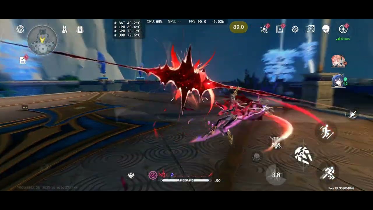 eggsee_'s tweet card. Wuthering Waves 2.7 Vulkan & Frame Gen performance/thermal test