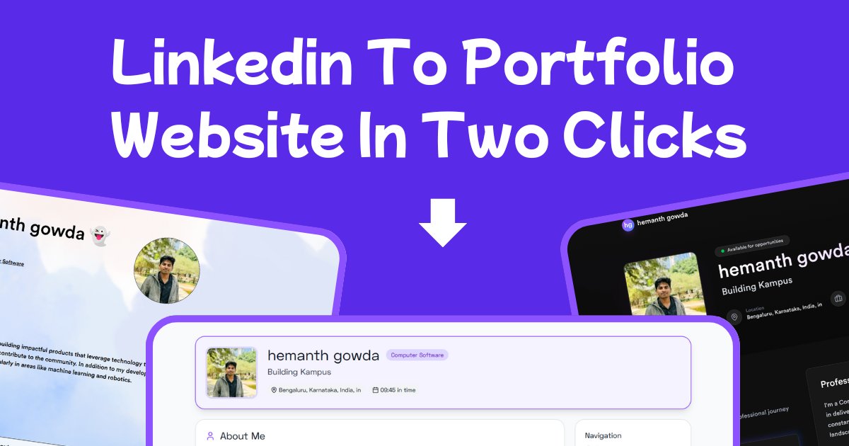 iam_Hemanth_sr's tweet card. Create a standout portfolio that gets noticed. Import your LinkedIn profile, choose a theme, and get a fully customizable SEO-ready portfolio in seconds.