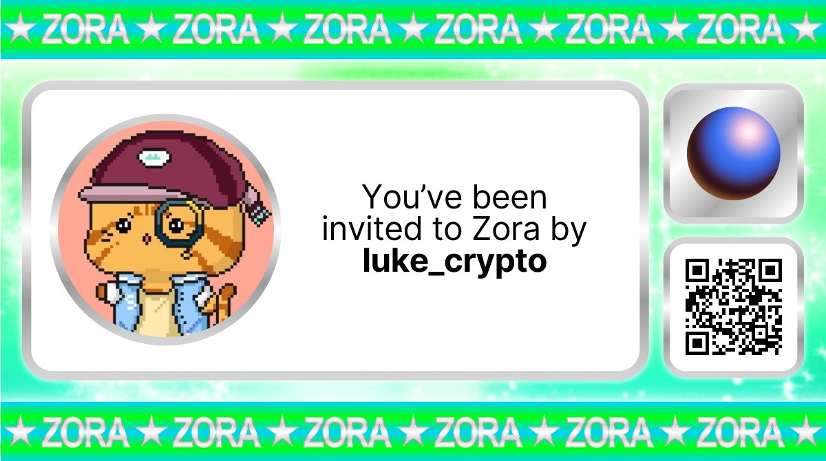 luke_cryptox's tweet card. You've been invited to Zora by luke_crypto