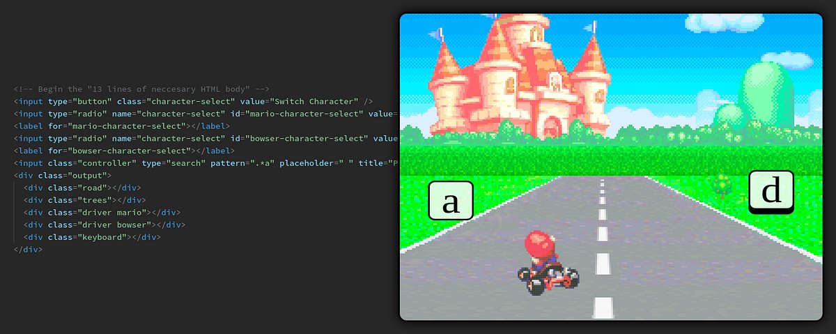 codeburstio's tweet card. Interactive Mario Kart with Only CSS