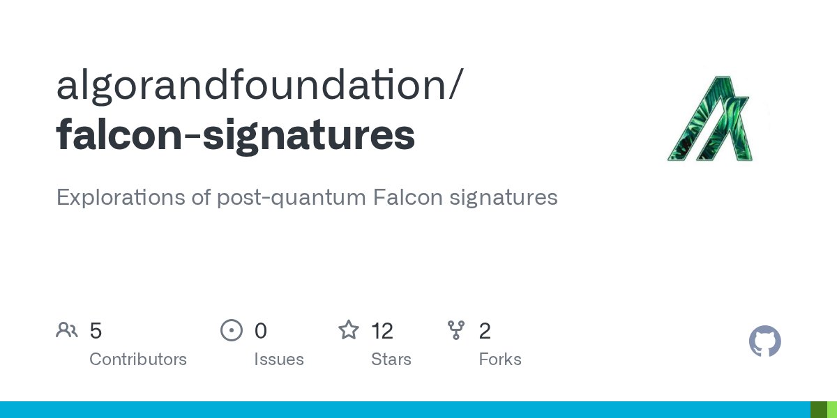 AlgoFoundation's tweet card. Explorations of post-quantum Falcon signatures. Contribute to algorandfoundation/falcon-signatures development by creating an account on GitHub.