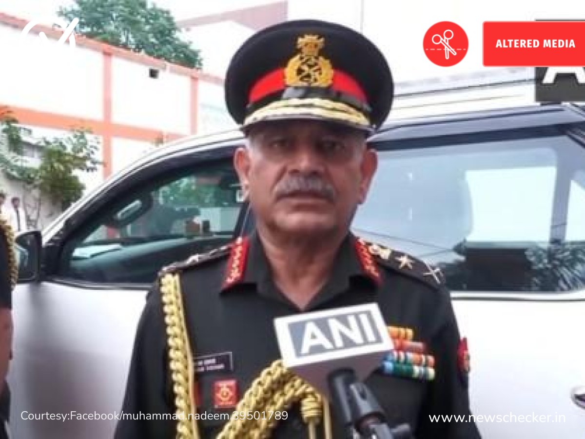 NewscheckerML's tweet card. 2028 ആകുമ്പോഴേക്കും ഹിന്ദുക്കളല്ലാത്ത സൈനികരുടെ എണ്ണം 50% കുറയ്ക്കുന്നതിനുള്ള പുതിയ നയം കരസേനാ മേധാവി (COAS) ജനറൽ ഉപേന്ദ്ര ദ്വിവേദി പ്രഖ്യാപിക്കുന്നതായി