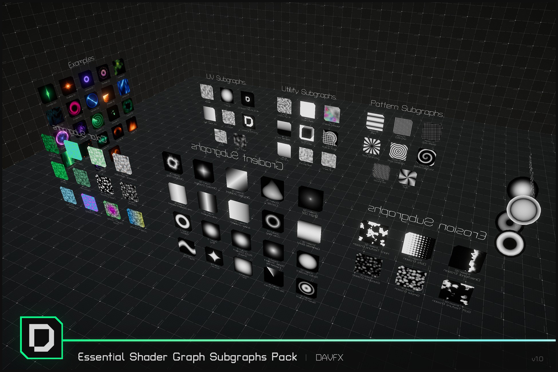 DAVFX_0's tweet card. Add depth to your next project with Shader Graph Essential Subgraph Pack from DAVFX. Find this & more VFX Shaders on the Unity Asset Store.