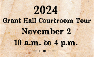 JBMHH's tweet card. JBM-HH's quarterly public open house of Grant Hall’s historic third-floor courtroom, Saturday, Nov. 2, 10 a.m. to 4 p.m.