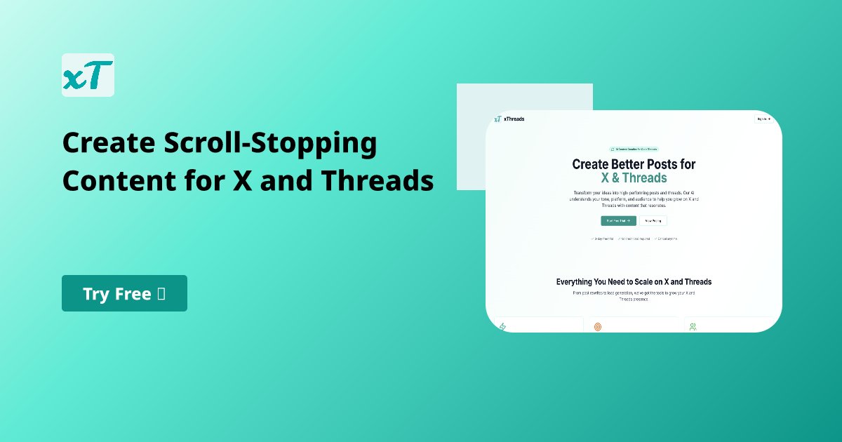 xthreadsapp's tweet card. Create better X and threads content with AI. Transform your ideas into engaging posts, threads, and campaigns that grow your audience.
