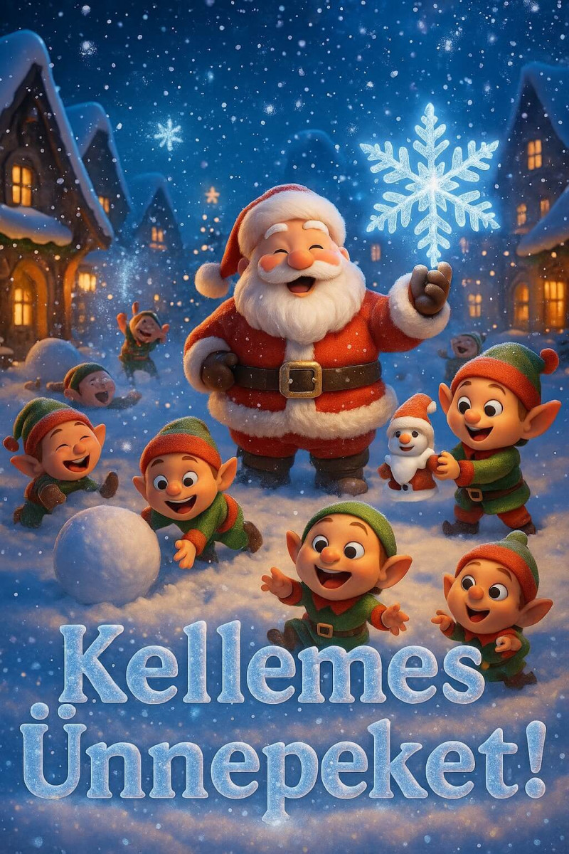 megaportmedia's tweet card. Kellemes karácsonyi ünnepeket: vidám mikulás manókkal....