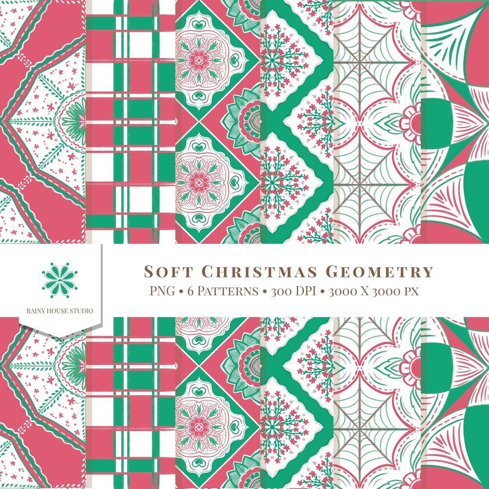 RainyhouseSt's tweet card. 🎁 Soft Christmas Geometry — Pattern CollectionA gentle holiday-themed pattern collection inspired by soft Christmas colors, geometric tile motifs, and delicate floral accents. Each design blends...