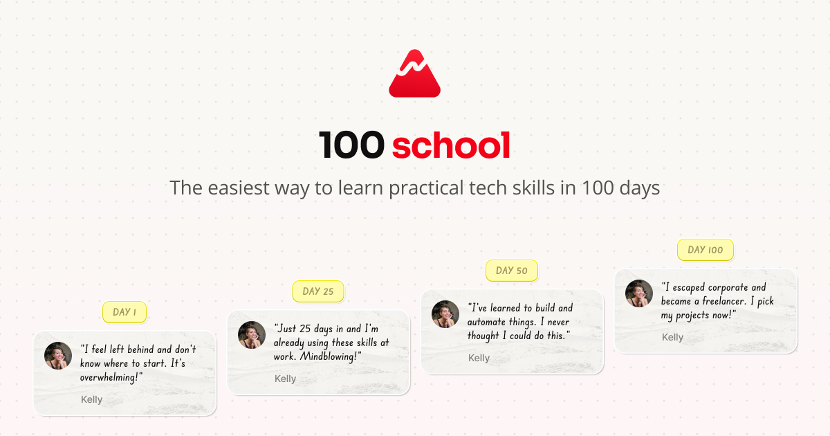 Hectoreguzmanc's tweet card. The easiest way to learn practical tech skills in 100 Days. Free, fun and effective 30 minutes bite-sized lessons delivered to your inbox daily.