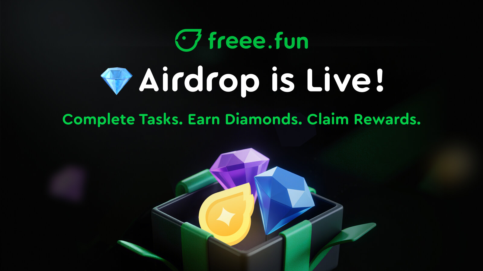 freeedotfun's tweet card. Join the airdrop today! Complete simple tasks, create & trade to earn Diamonds, and claim exclusive rewards.