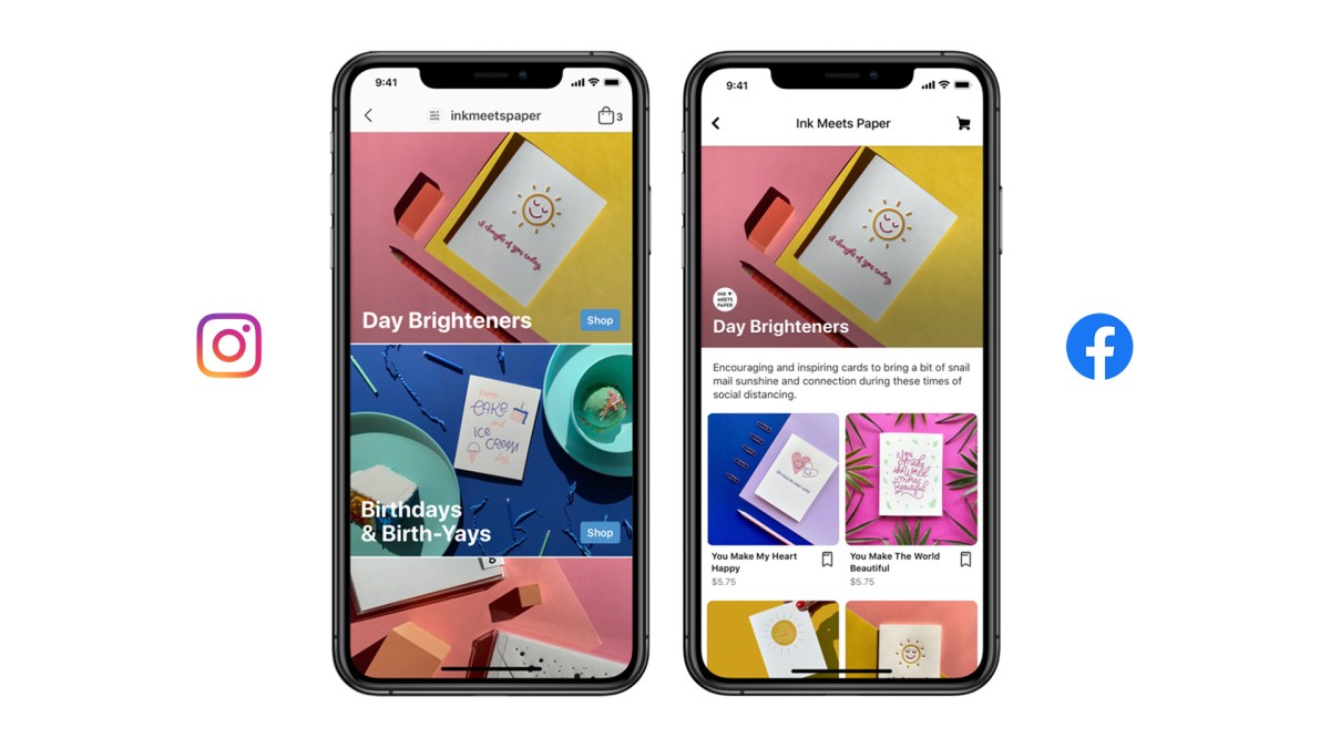 Meta's tweet card. We’re launching Facebook Shops and investing in features across our apps that inspire people to shop and make selling online easier. 