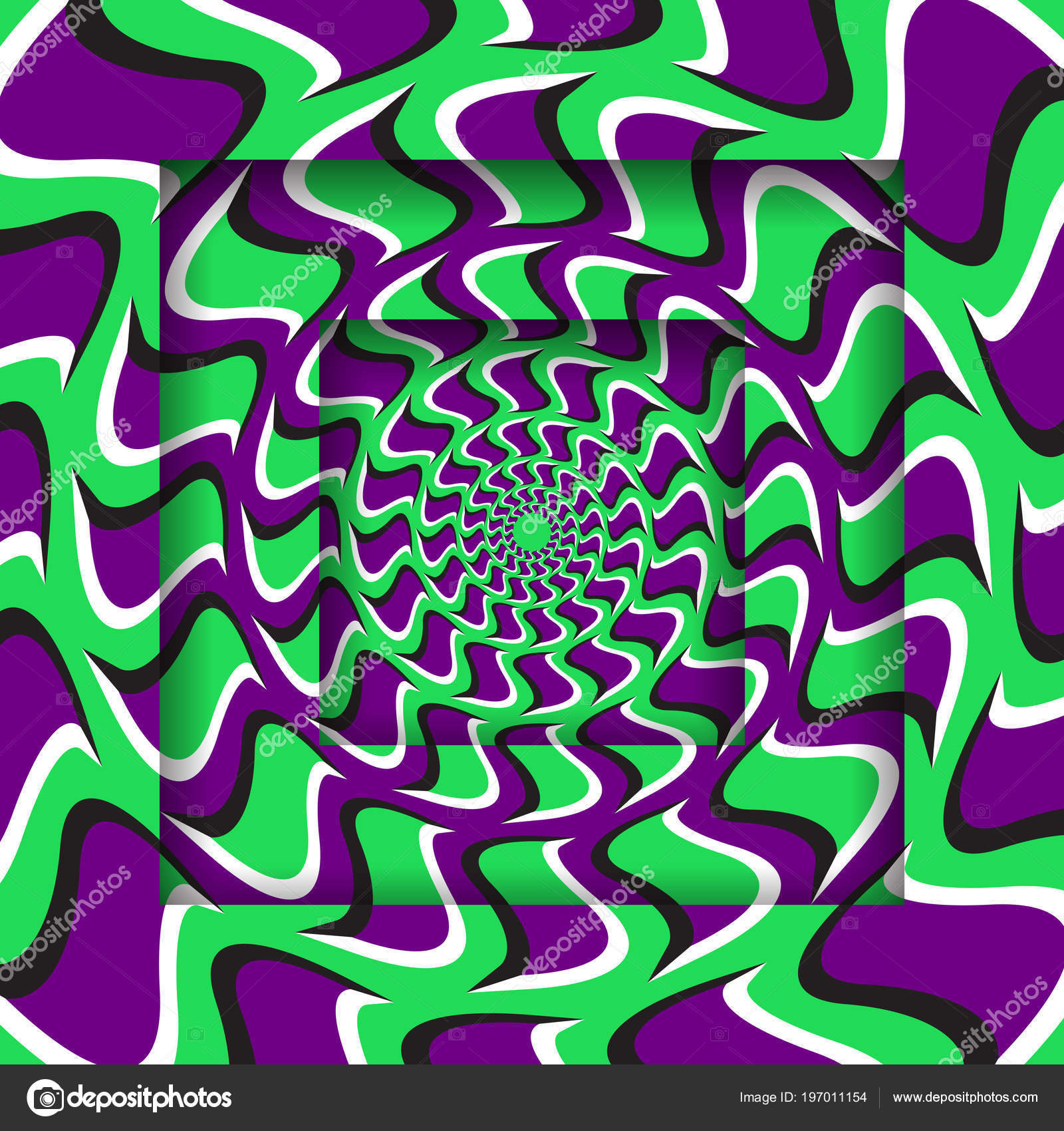 yurrey_p's tweet card. Moving square frames with a circular spiral pattern. Optical illusion background.
