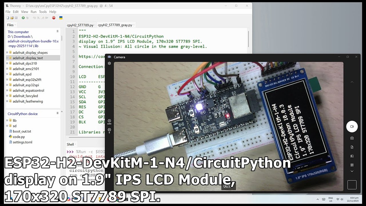 KcCoxxect's tweet card. ESP32-H2-DevKitM-1-N4/CircuitPython display on 1.9" IPS LCD Module,...