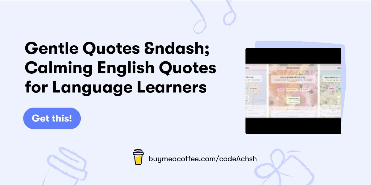 codeAchsh's tweet card. A quiet little app that shows soft English quotes with Japanese translation.Save your favorite lines, relax with gentle backgrounds, and study English in a kind, calming space.Premium version: ad-free