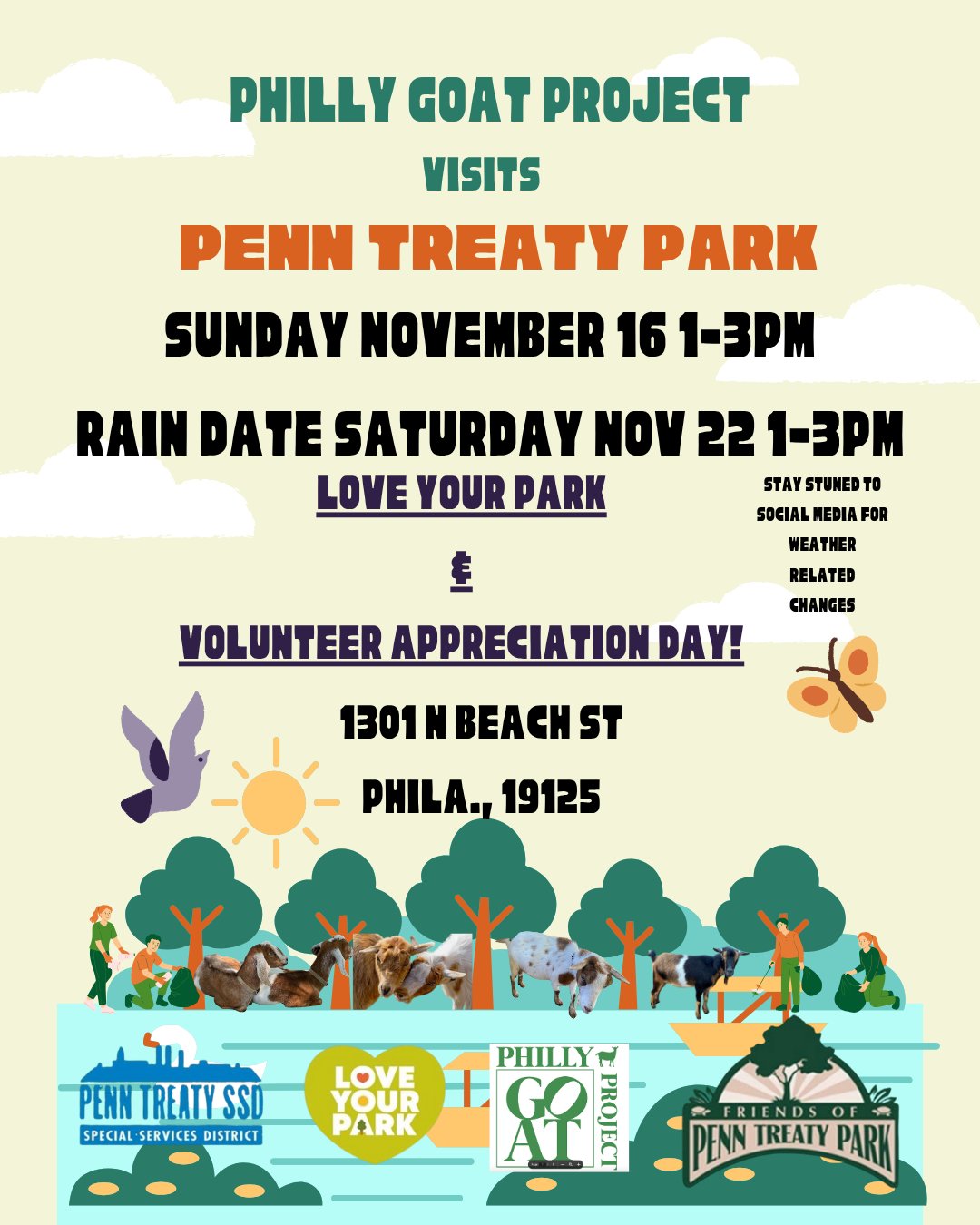 PhillyGoatProj1's tweet card. FREE! Walk, play, learn and read with our amazing goats! Also, say thank you to the amazing volunteers who keep Penn Treaty Park beautiful!! No registration necessary. Rain date Saturday, November...
