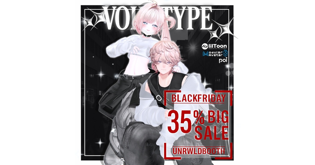 yumehosiai's tweet card. ✨ VOID_TYPE 35% BIG SALE！ ✨ 🗓️ 11 / 10 ~ 11 / 28 🎁 Full Pack　3850 → 2510 JPY 👩‍🎨 Female ver.　1300 → 850 JPY 👨‍🎨 Male ver.　1200 → 780 JPY 🌟 New 対応アバター！ 🌟 🧸 Kipfel　1100 → 710 JPY 🧸 LUMINA...