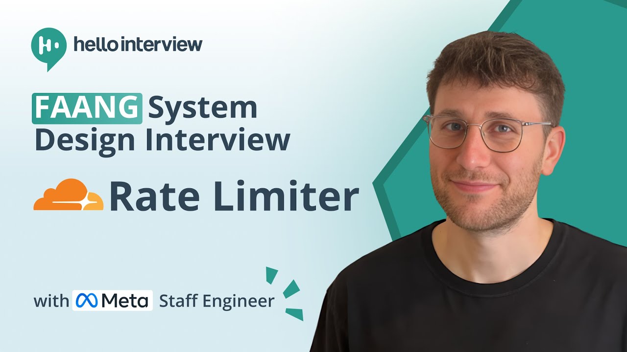 _hellointerview's tweet card. Design a Distributed Rate Limiter w/ a Ex-Meta Staff Engineer: System...