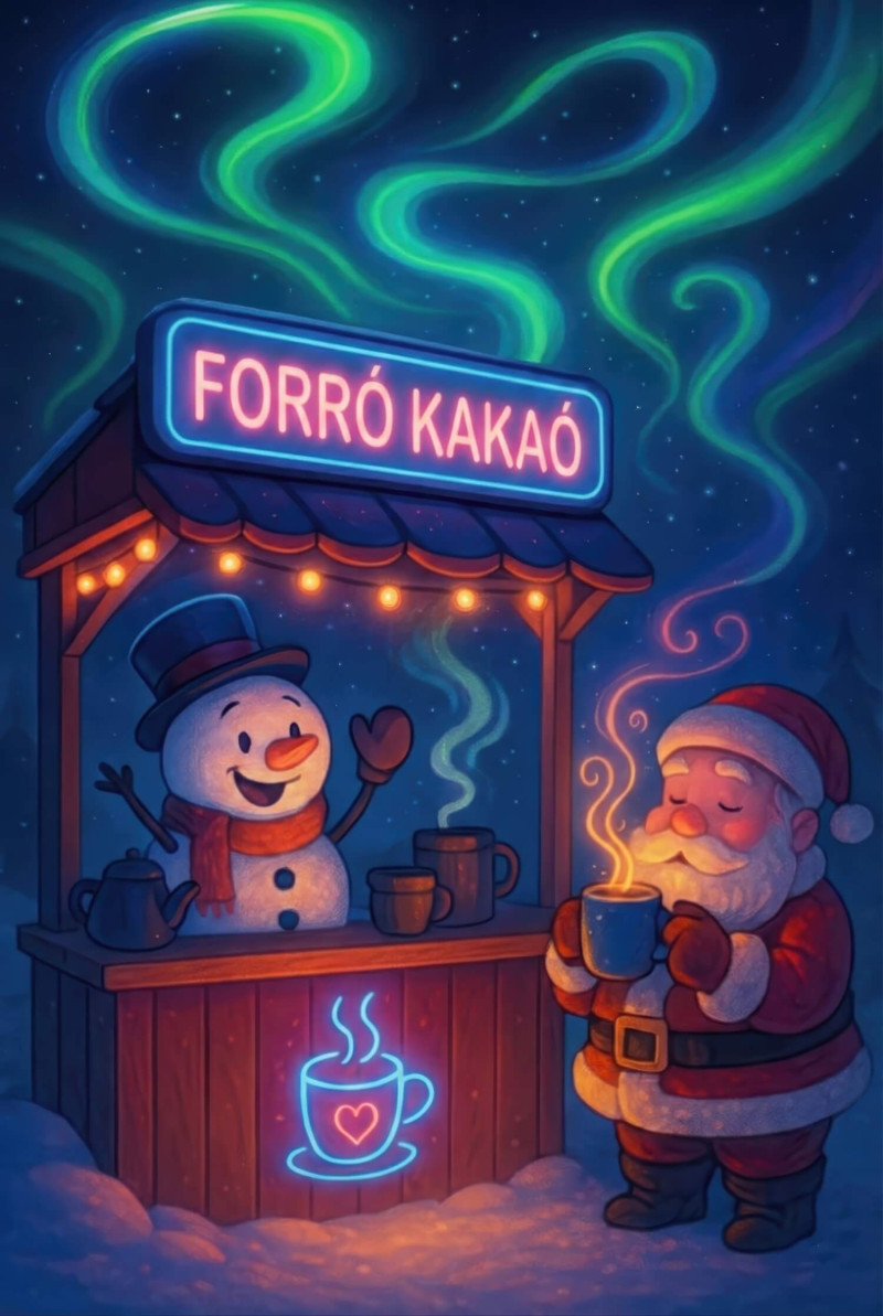 megaportmedia's tweet card. Mikulás forró kakaót iszik, amit egy aranyos hóember kész&iacu...