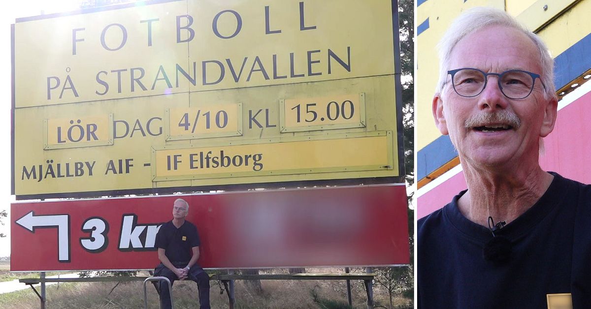 helenebjorklund's tweet card. Den analoga skylten, där matchdatum byts ut manuellt har blivit en snackis. Aldrig tidigare har Mjällby AIF, som går mot allsvenskt guld, fått sådan uppmärksamhet.