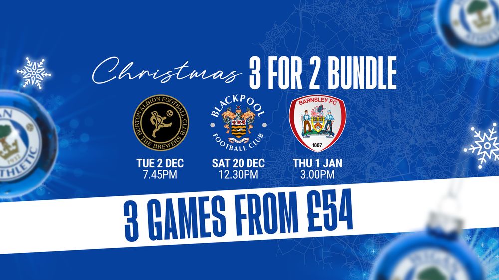 WiganAthDebate's tweet card. Latics host Burton Albion, Blackpool FC, and Barnsley over the festive period, and you can support Ryan Lowe's side with our special ticketing bundle