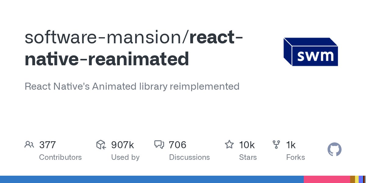 __github__'s tweet card. React Native's Animated library reimplemented. Contribute to software-mansion/react-native-reanimated development by creating an account on GitHub.