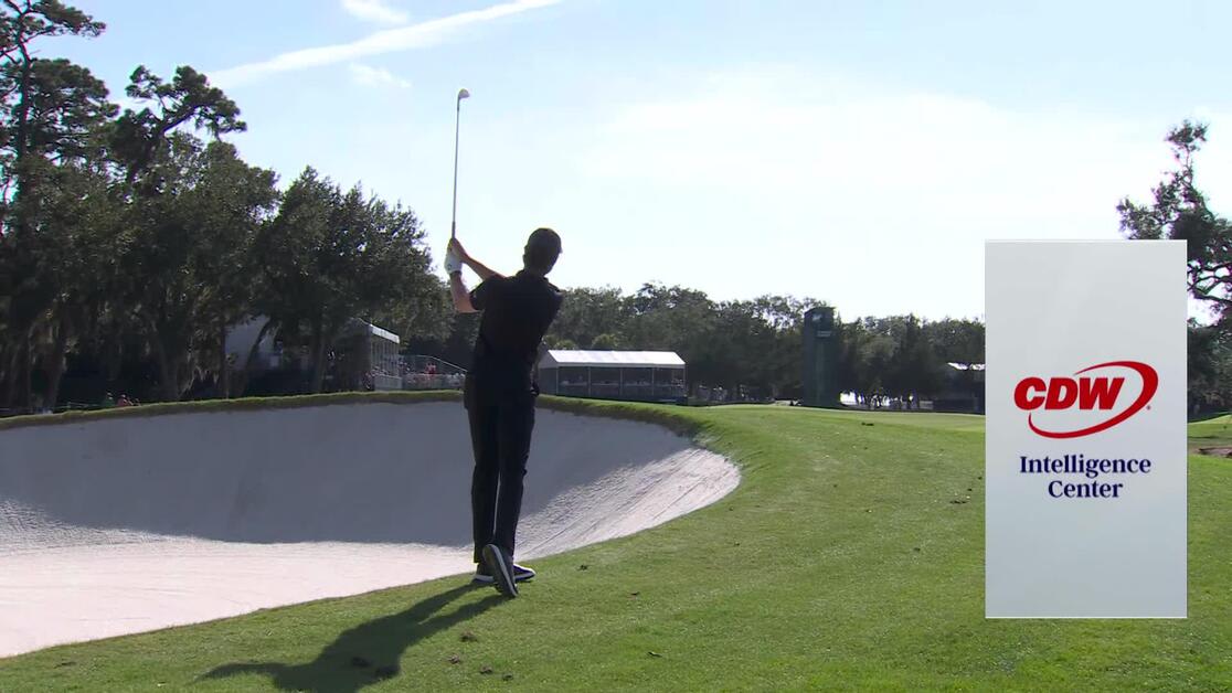 canalgolf's tweet card. In the third round of the 2025 RSM Classic, Patrick Rodgers's 294-yard drive on the 444-yard, par-4 9th hole lands in the left rough, leaving 149 yards to the h